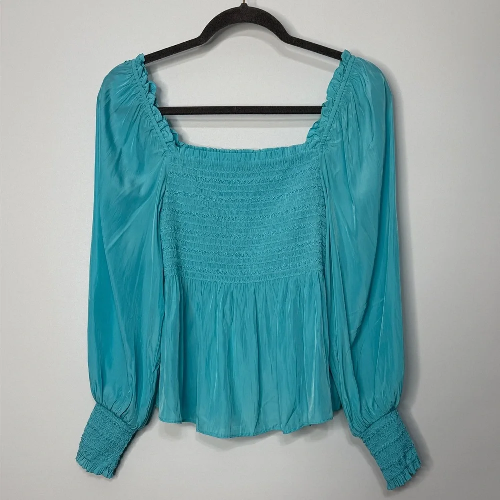 Boston Proper Blue Smocked Women's Long Sleeve Top Size Small
